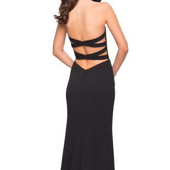 La Femme Black Strappy Back Strapless Jersey Evening Dress - Picture 1 of 4